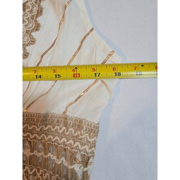 Boho Cream Maxi Dress Gold Accents & Jute Crochet Details By Ashley Taylor OS - Picture 9 of 15